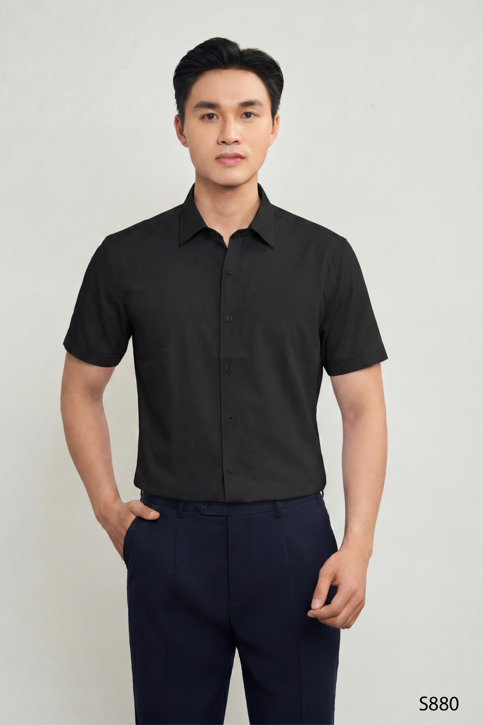 Áo sơ mi nam ngắn tay modern fit cao cấp màu đen | S880